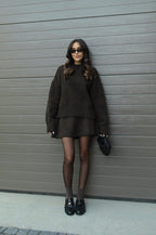 Gebreide set met top en rok donkergrijs front view