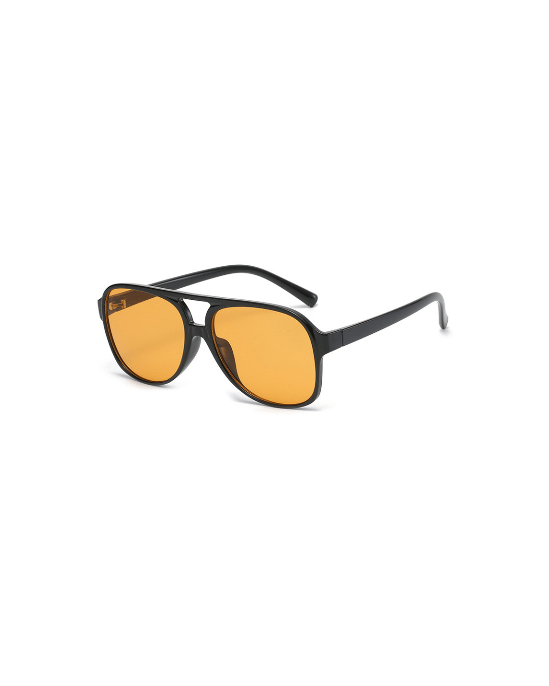 Sunglasses black frame orange lenses front view