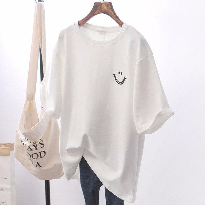 T-shirt wit met smileyprint vooraanzicht