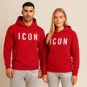 Unisex hoodie set rood met 'ICON' print front view