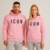 Unisex hoodie set roze met 'ICON' print voorbeeldbeeld