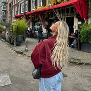 Rode leren jas oversized model achterzijde