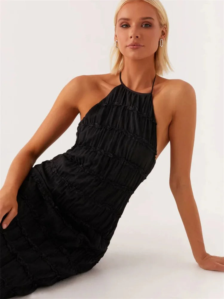 Fleur | Maxi Jurk met Halternek en Ruches