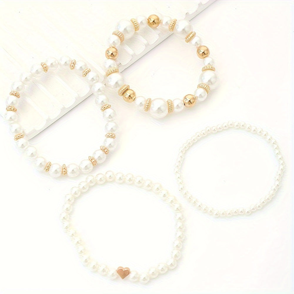 Armband set met imitatieparels en goudkleurige details, open lay-out