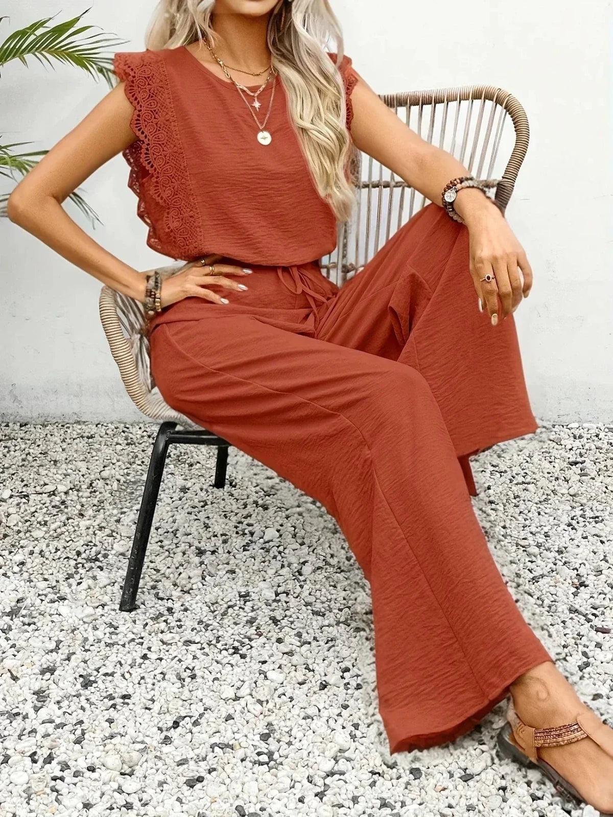 Dames Co-ord Set Kanten details Relaxed fit