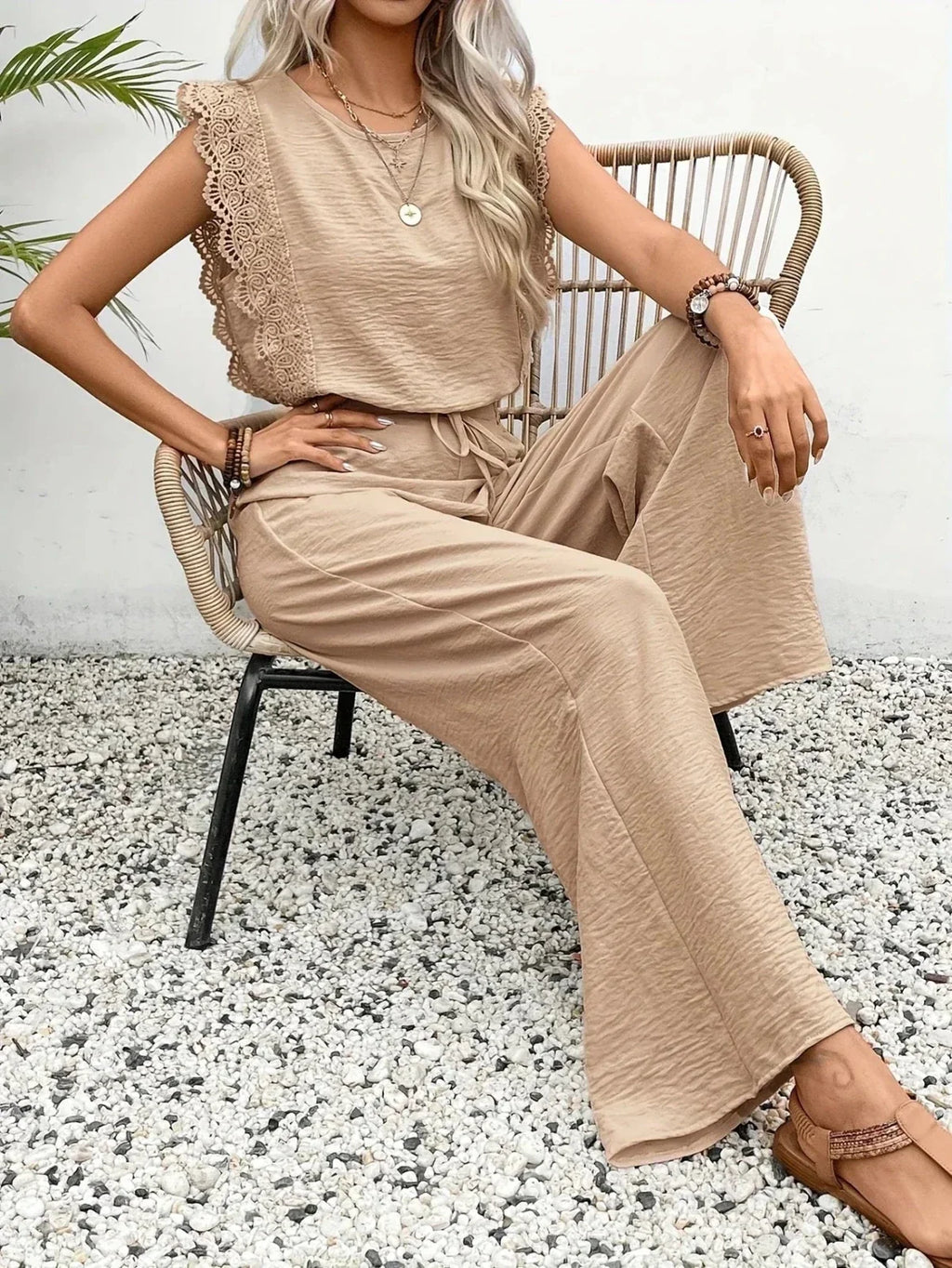 Dames Co-ord Set Kanten details Relaxed fit