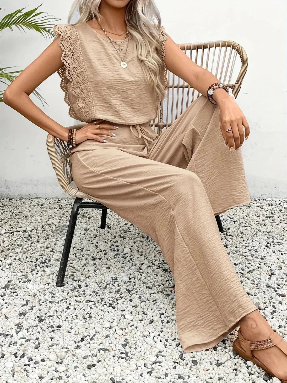 Dames Co-ord Set Kanten details Relaxed fit
