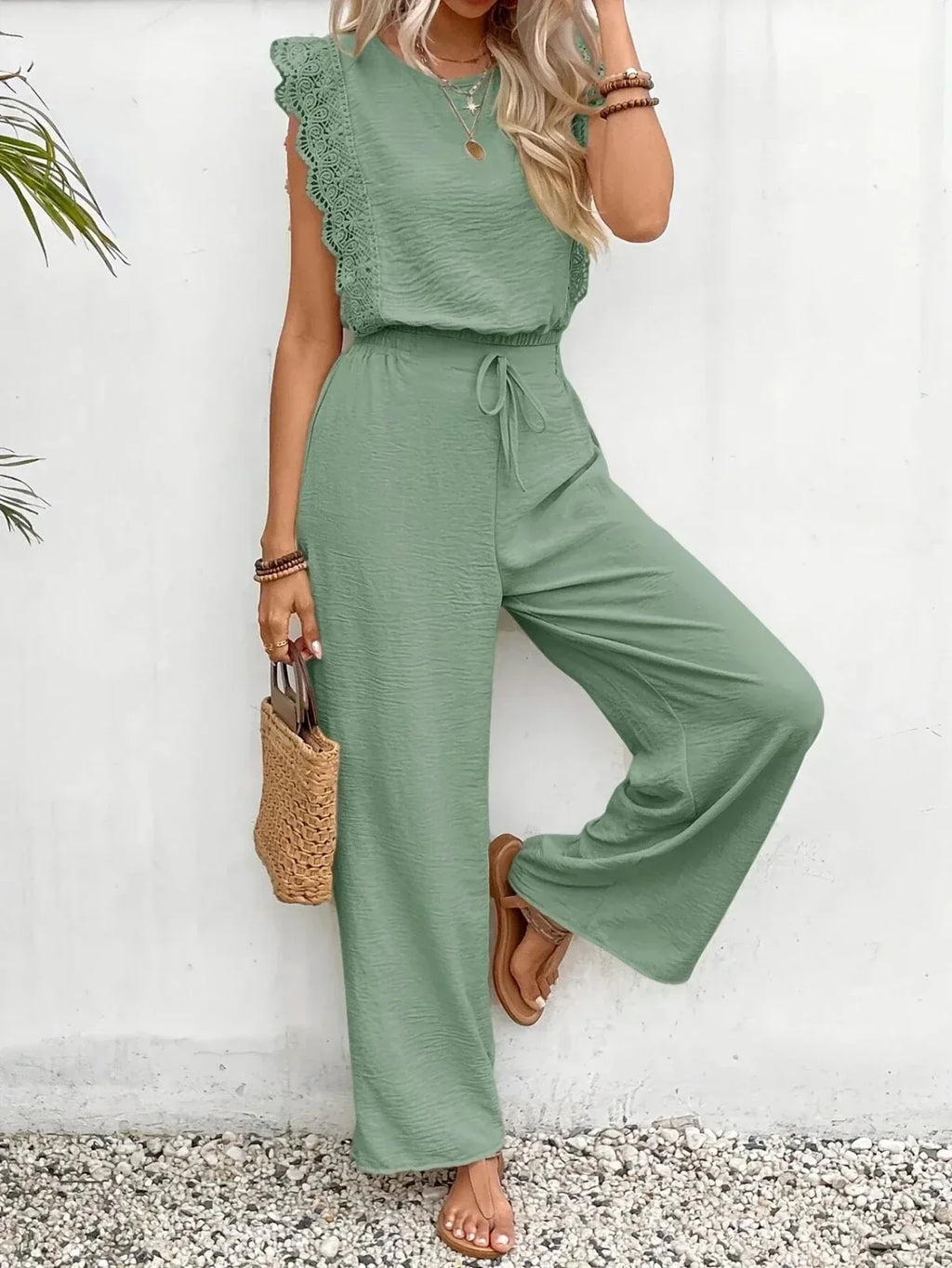 Dames Co-ord Set Kanten details Relaxed fit