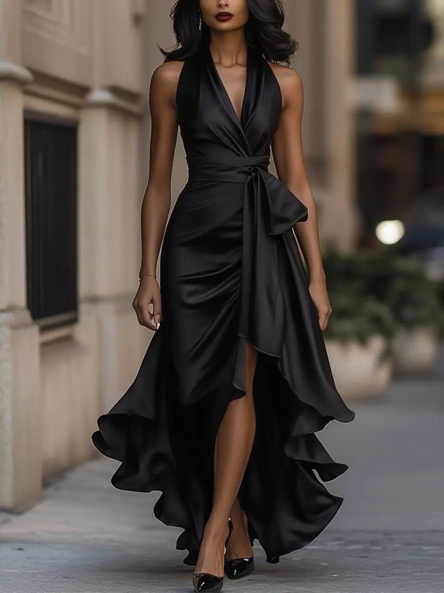 Dames Jurk Avond Halter Neck High-Low