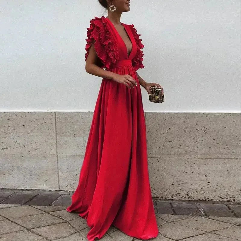 Dames Jurk Maxi Fluidale Ruchevolle Mouwen