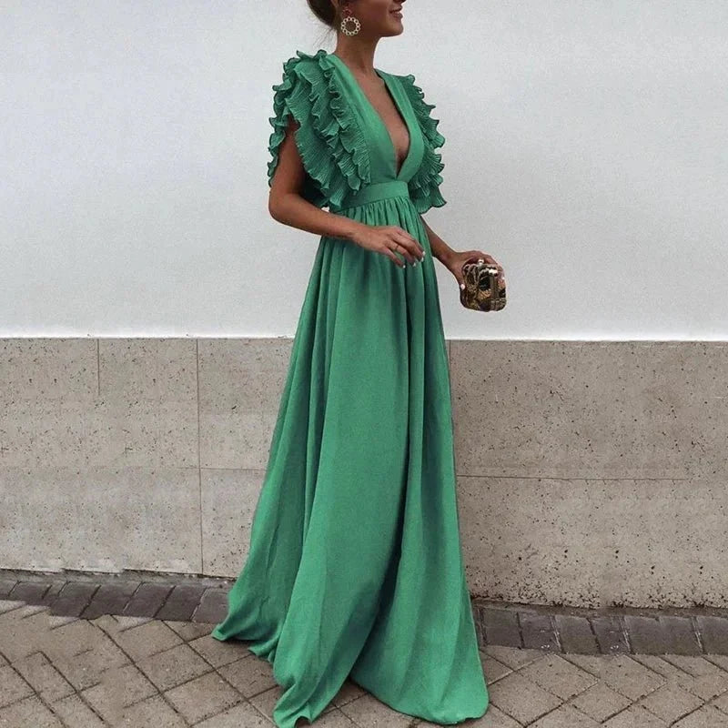 Dames Jurk Maxi Fluidale Ruchevolle Mouwen