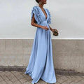Dames Jurk Maxi Fluidale Ruchevolle Mouwen