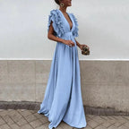 Dames Jurk Maxi Fluidale Ruchevolle Mouwen