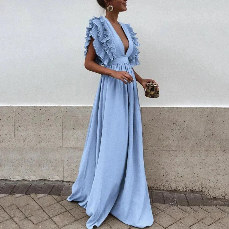 Dames Jurk Maxi Fluidale Ruchevolle Mouwen