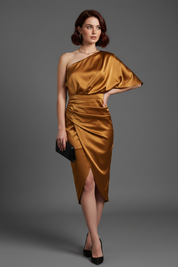 Mosterd Gouden One-Shoulder Jurk - Uniek Model