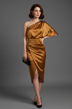 Mosterd Gouden One-Shoulder Jurk - Uniek Model