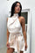 Mini jurk satijn wit met halter strik en riem detail