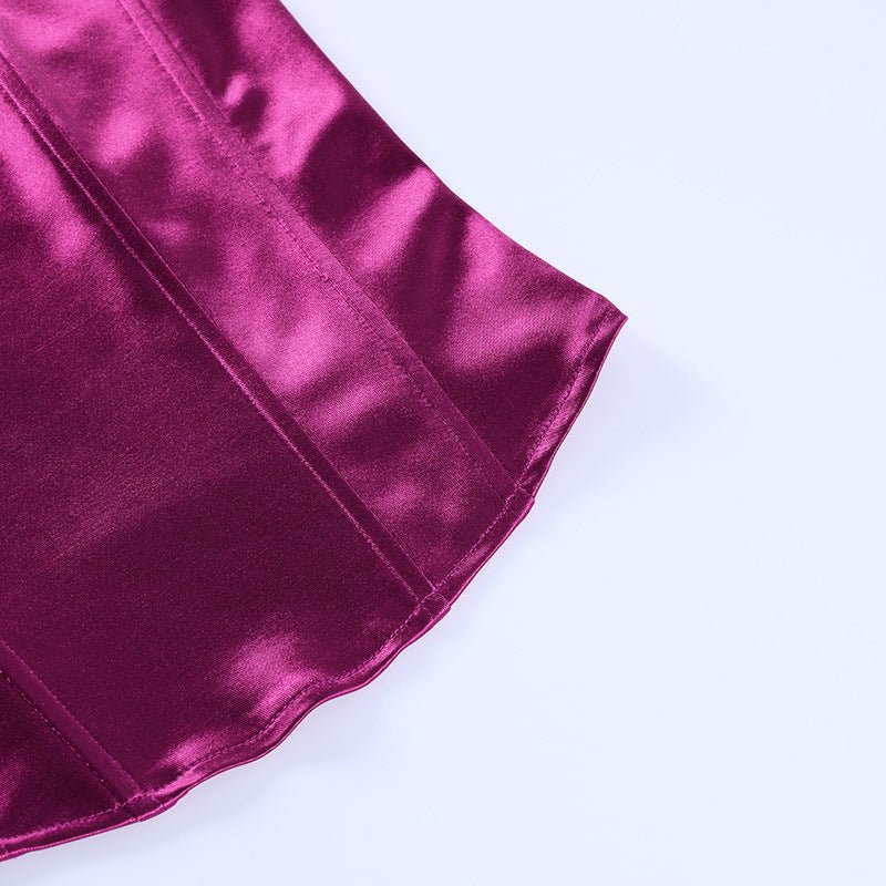 Purple corset top side seam detail close-up