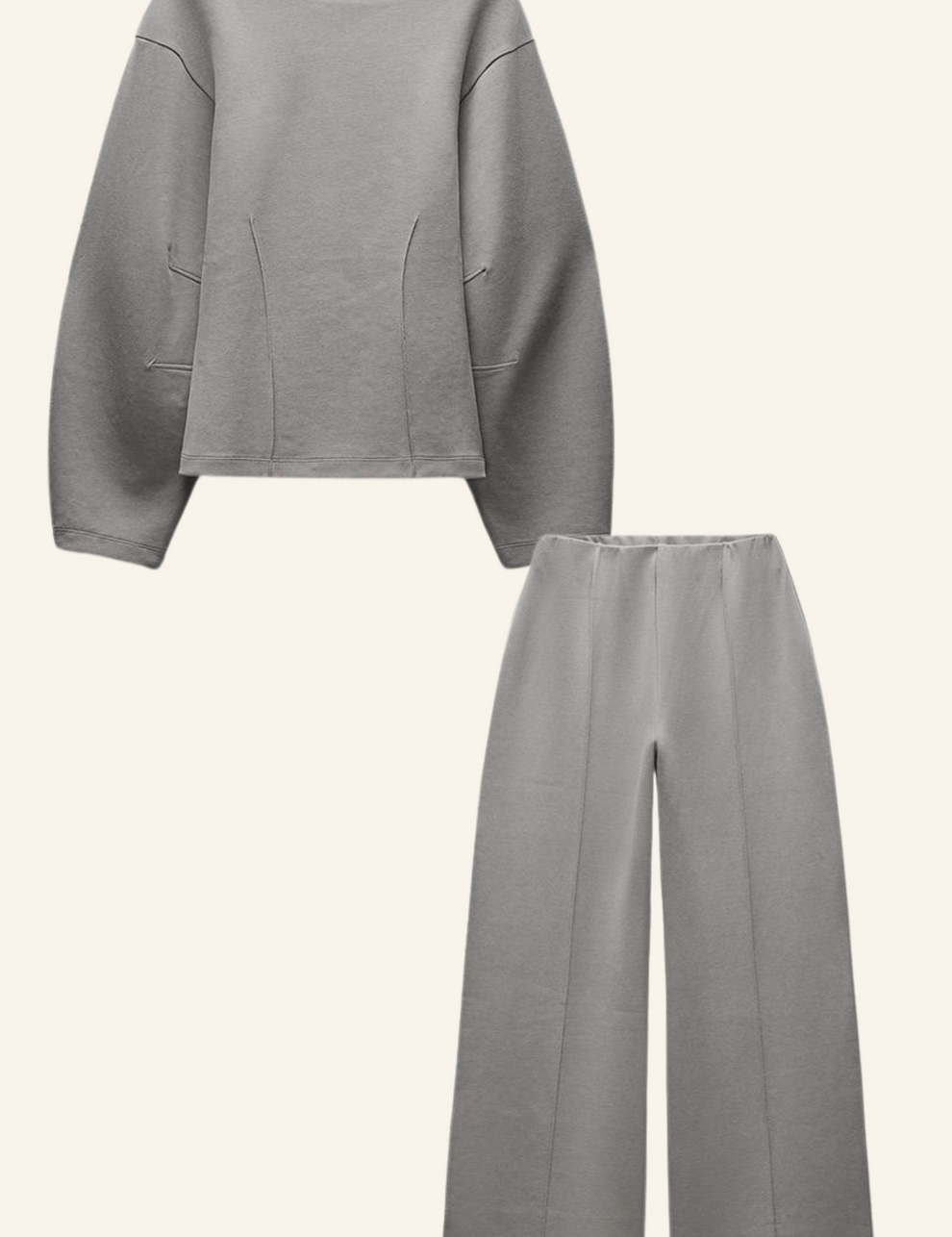 Lounge set grijs oversized top en wijde broek front view