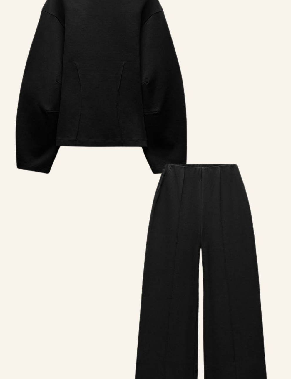 Lounge set zwart met oversized top en wijde broek vooraanzicht