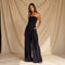 Strapless jumpsuit zwart met korsetdetail front view