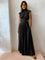 Maxi jurk zwart met open zijkanten en riem, front view