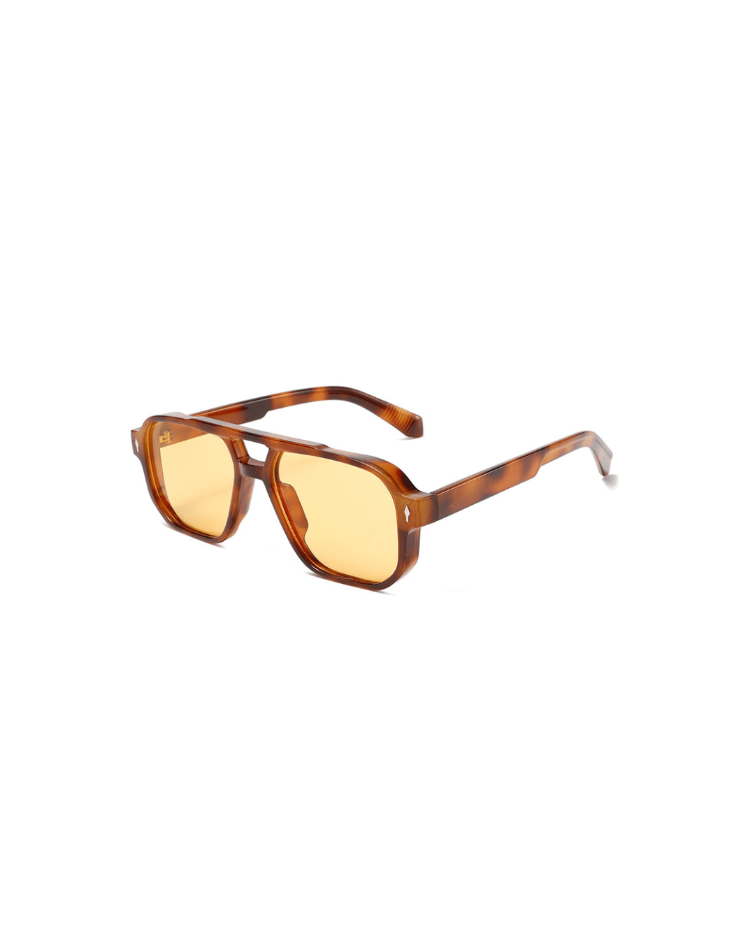 Sunglasses with tortoiseshell frames and yellow lenses, front view