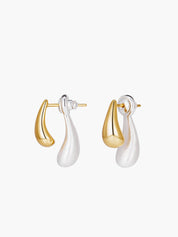 Two-tone earrings gold and silver teardrop shape front view