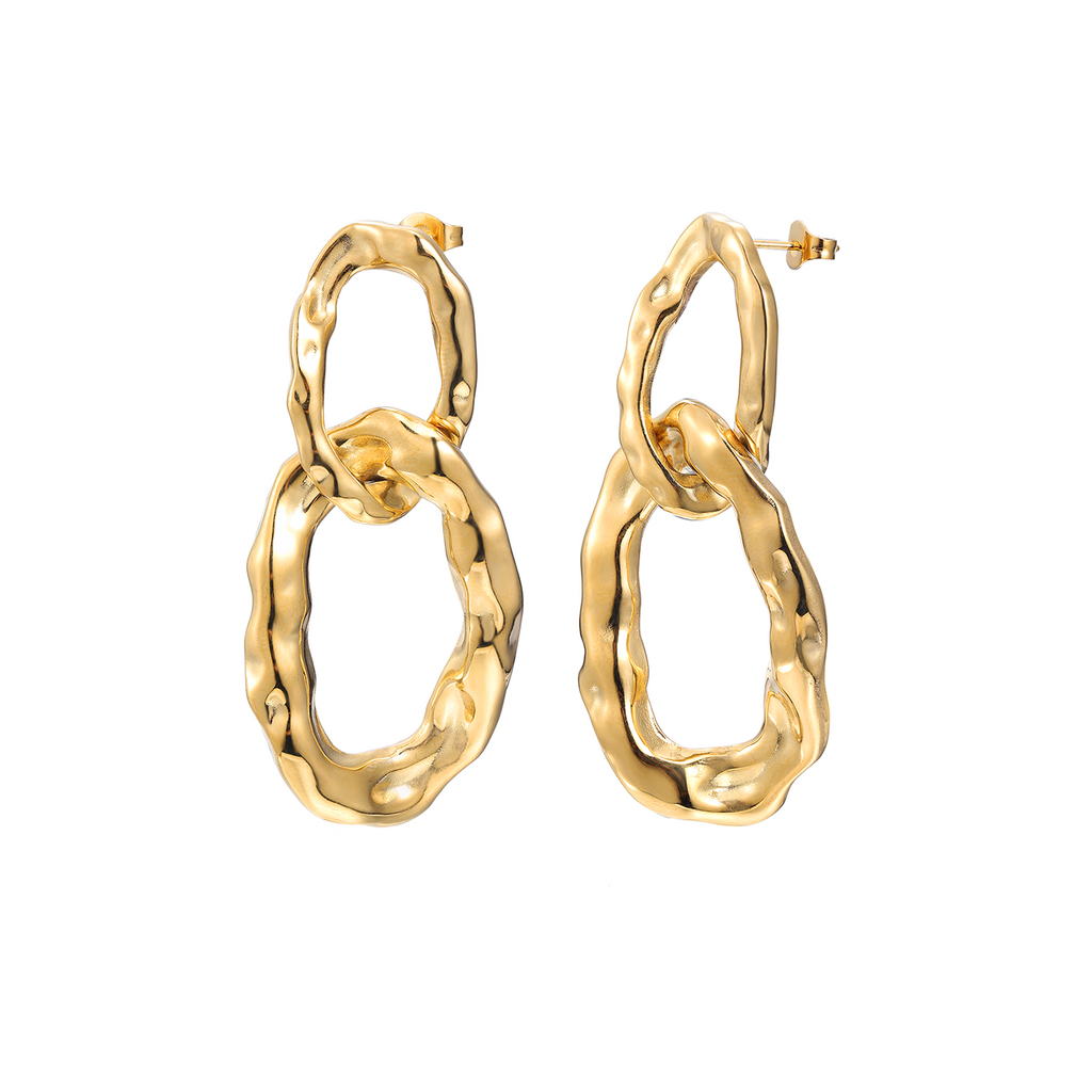 Gold-plated double-link hoop earrings front view
