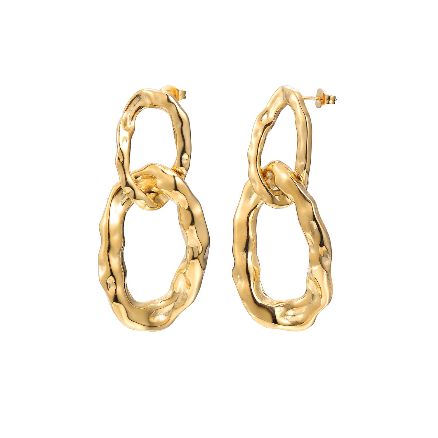 Gold-plated double-link hoop earrings front view