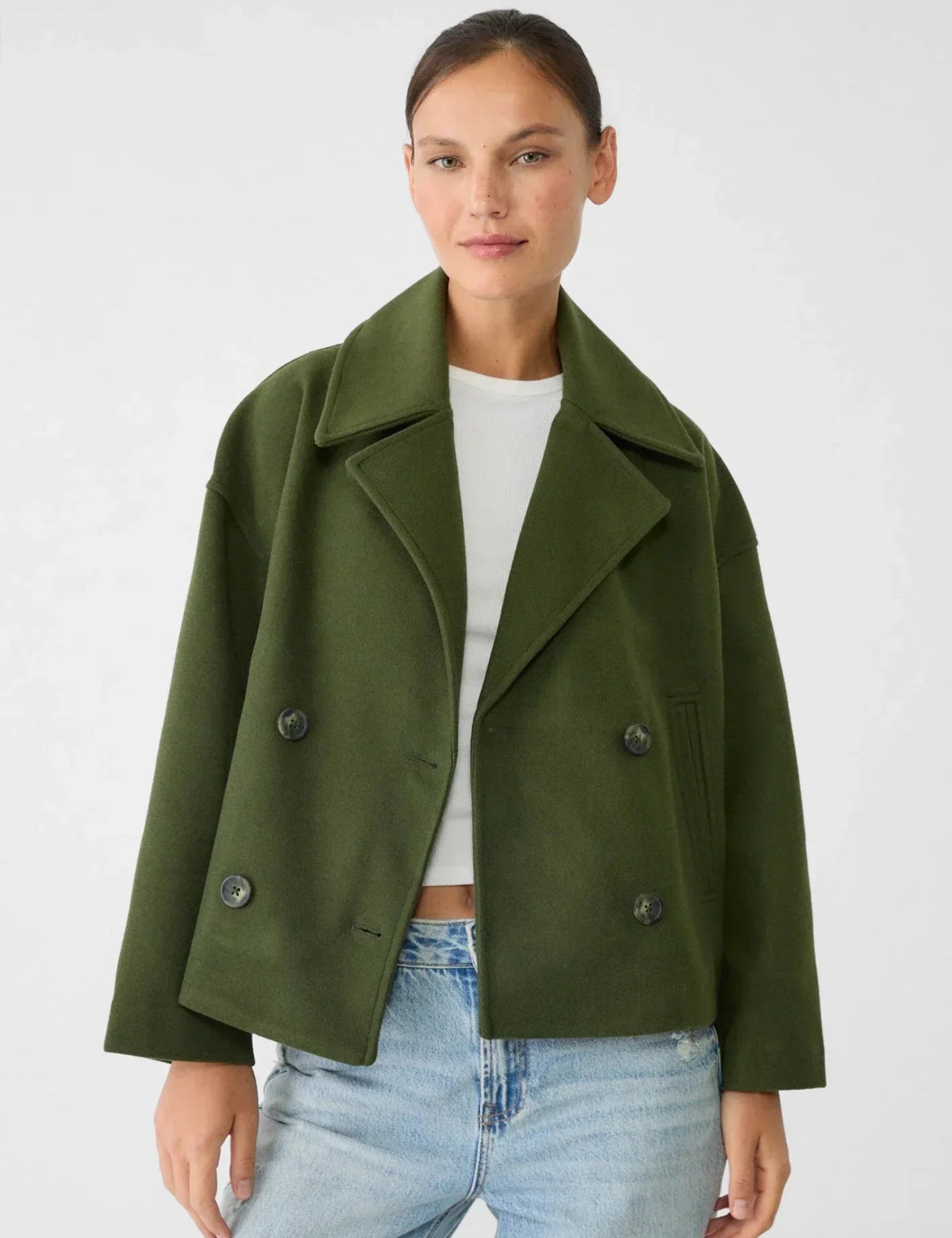 Green double-breasted jacket front view