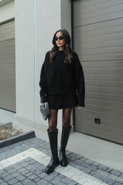 Gebreide set met top en rok zwart front view