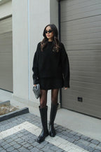 Gebreide set met top en rok zwart front view