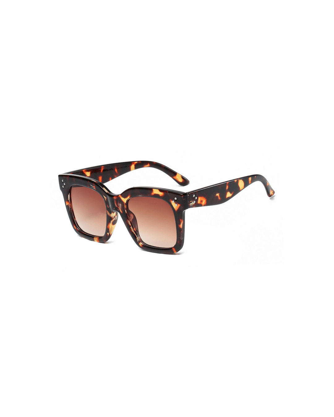 Square sunglasses with tortoiseshell pattern and studded details, front view
