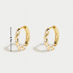 Gold hoop earrings with pearl accents, front view with size measurement