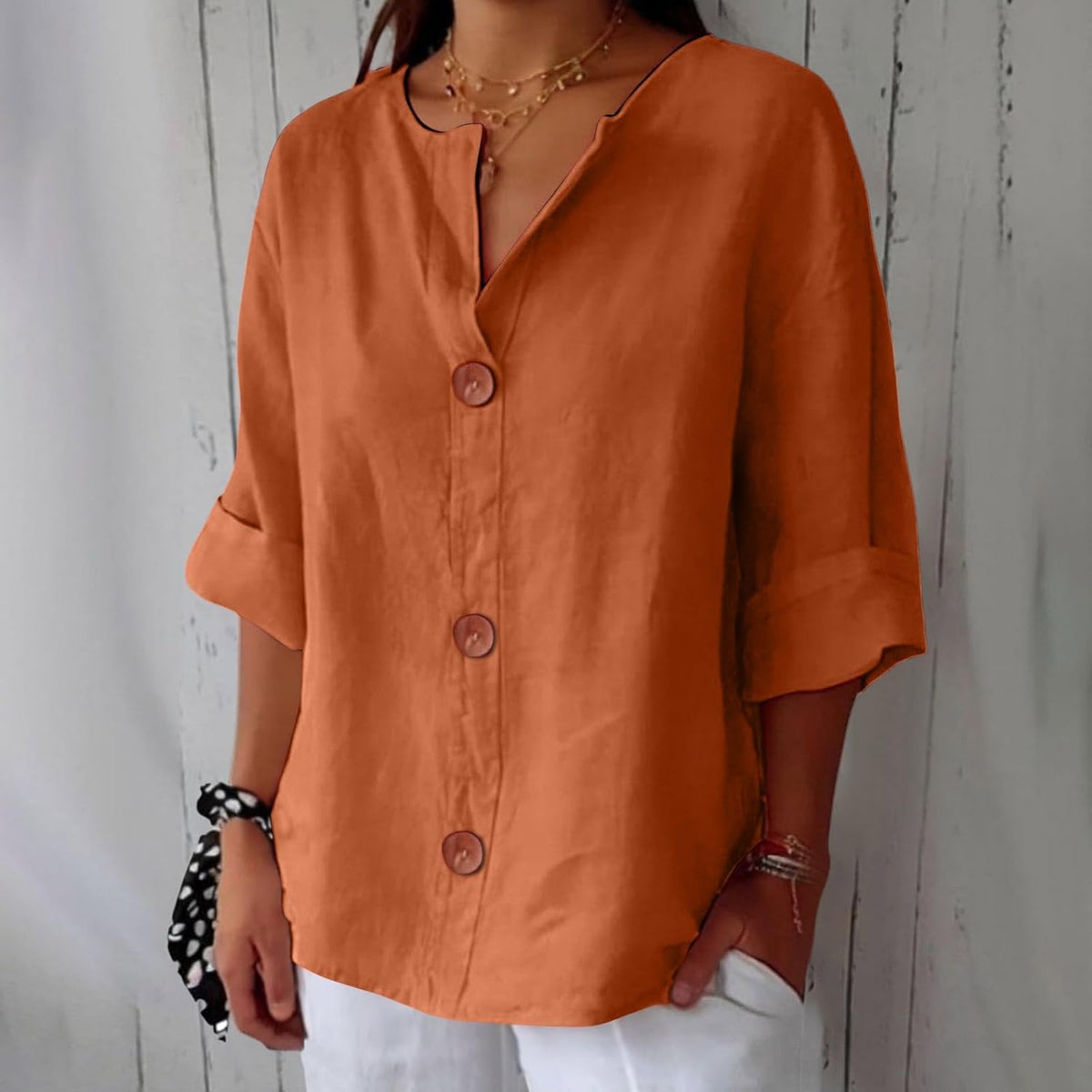 Dames Blouse Knoopsluiting Ademend Relaxed fit – Vorana