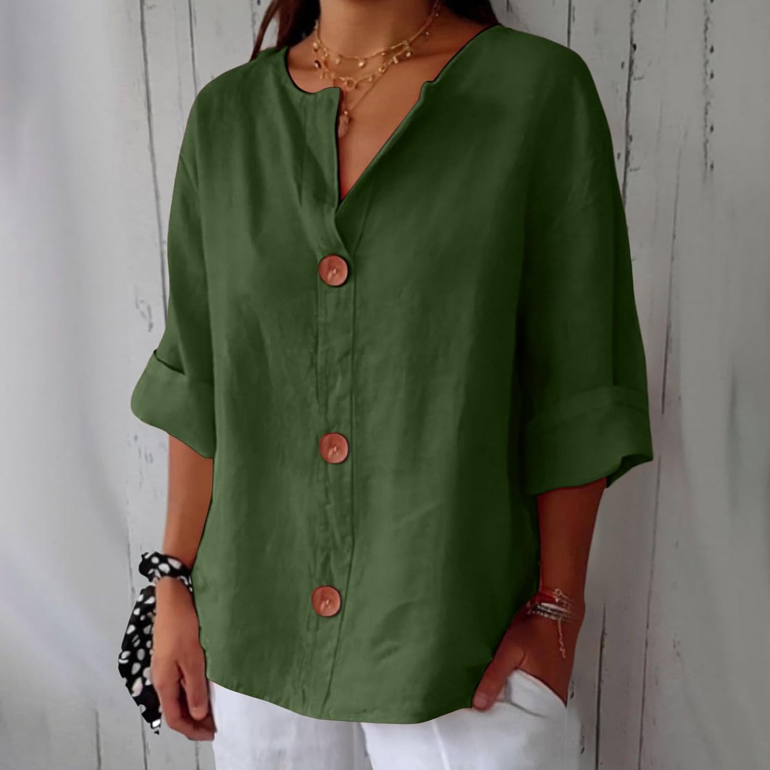 Dames Blouse Knoopsluiting Ademend Relaxed fit – Vorana