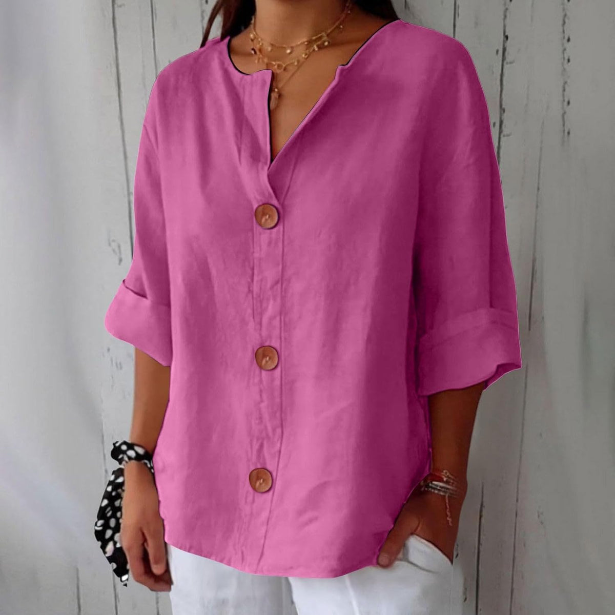Dames Blouse Knoopsluiting Ademend Relaxed fit – Vorana