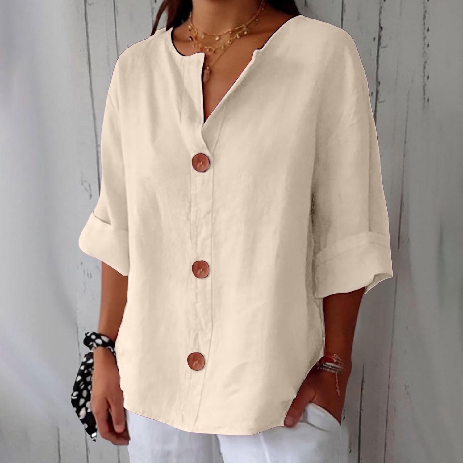 Dames Blouse Knoopsluiting Ademend Relaxed fit – Vorana