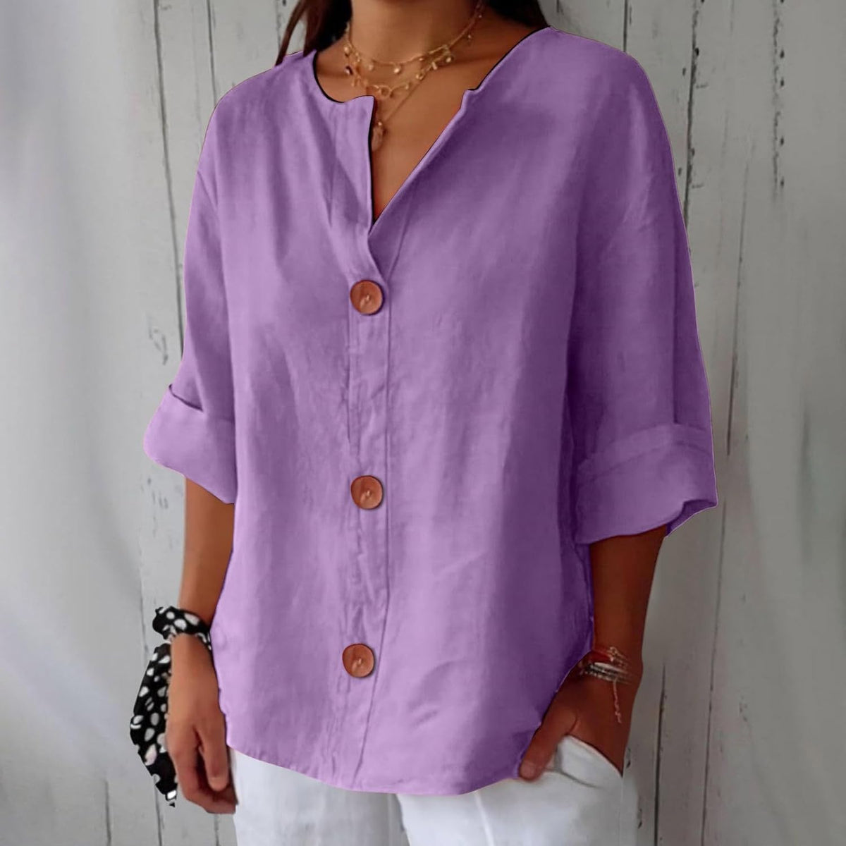 Dames Blouse Knoopsluiting Ademend Relaxed fit – Vorana