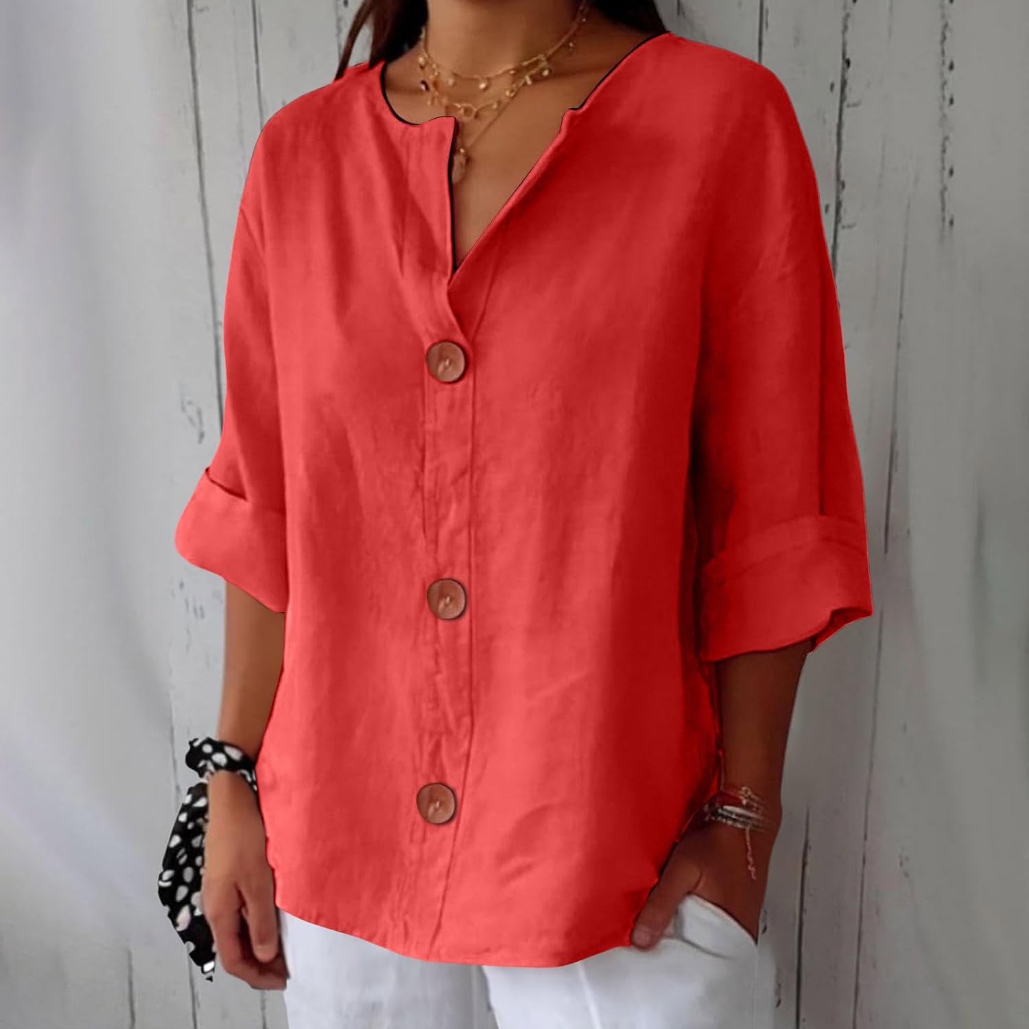 Dames Blouse Knoopsluiting Ademend Relaxed fit – Vorana