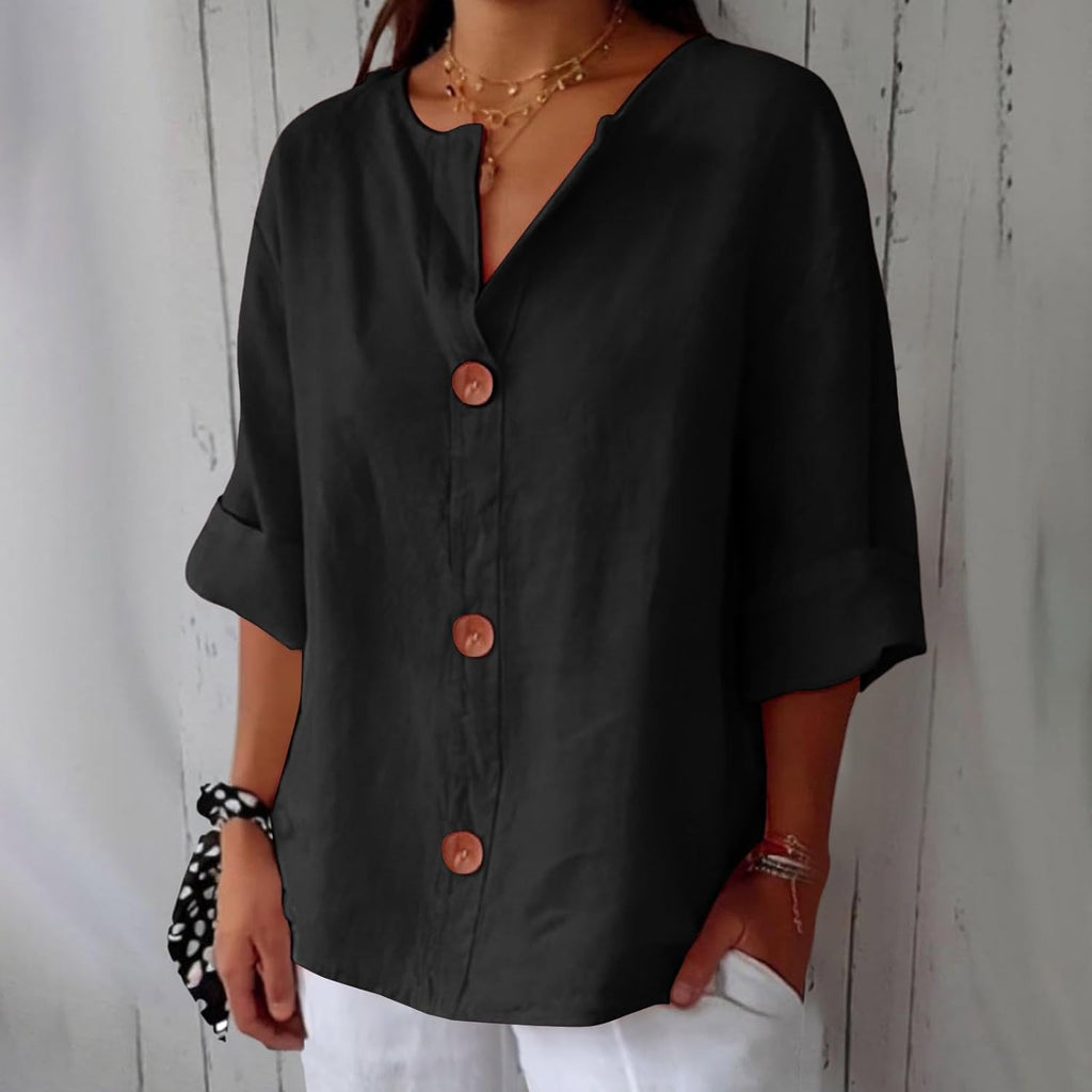 Dames Blouse Knoopsluiting Ademend Relaxed fit – Vorana