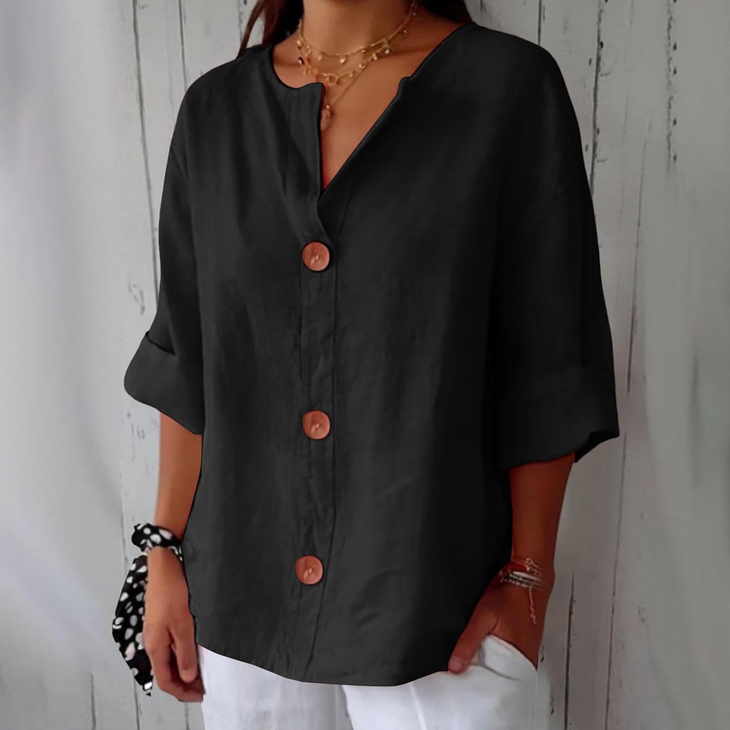 Dames Blouse Knoopsluiting Ademend Relaxed fit – Vorana