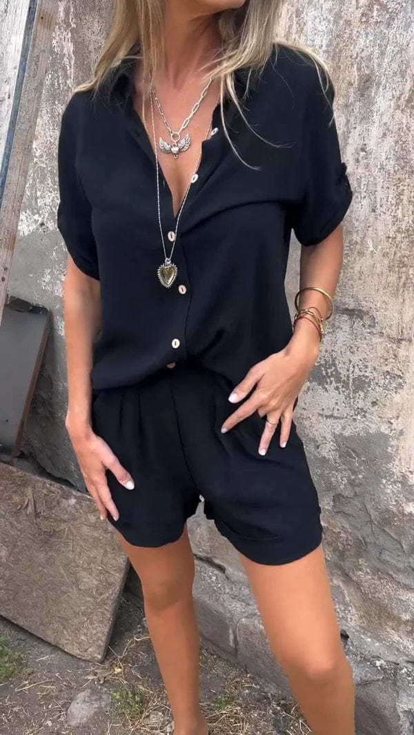 Dames Blouse Knoopsluiting elastische tailleband – Vorana