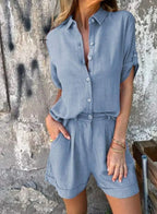 Dames Blouse Knoopsluiting elastische tailleband – Vorana