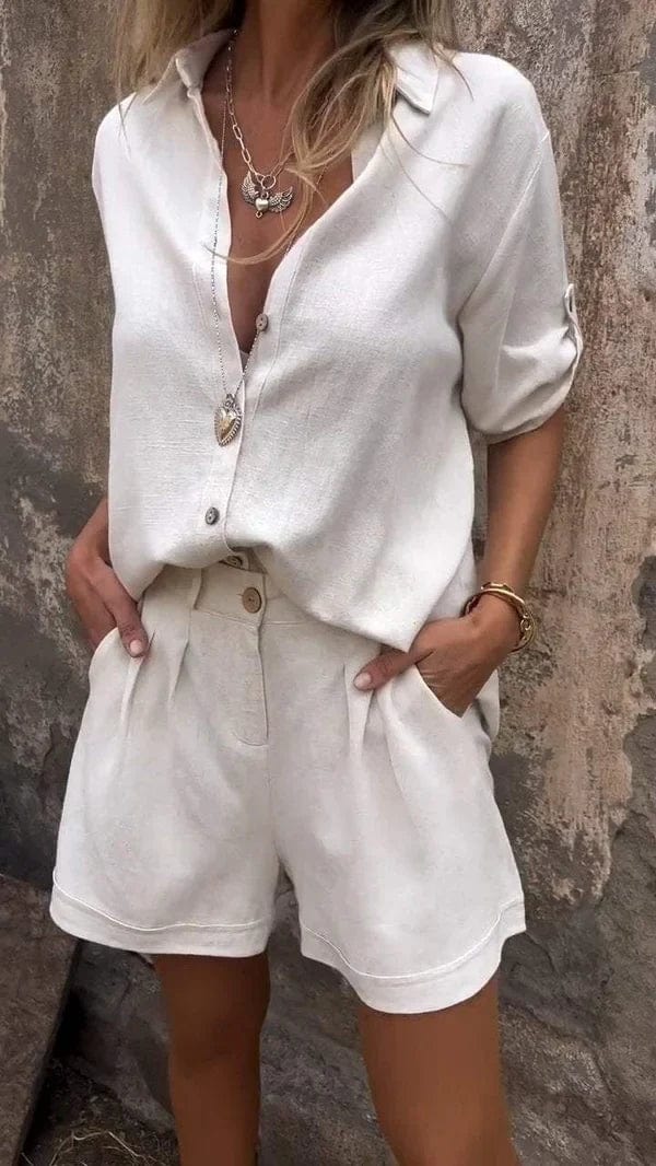 Dames Blouse Knoopsluiting elastische tailleband – Vorana