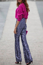 Dames Broek Flare Pailletten Elastische taille – Vorana