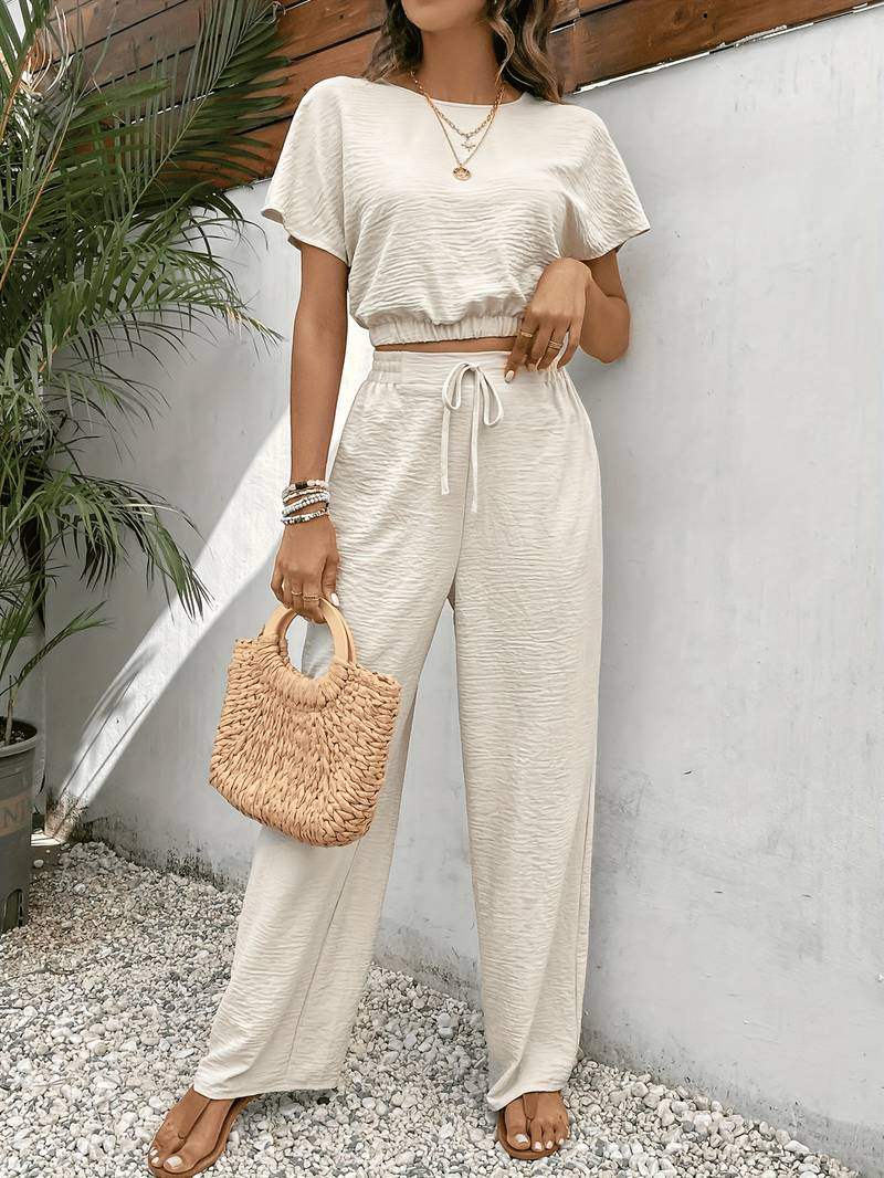 Dames Co-ord Set Crop Top & Wijde Broek – Vorana