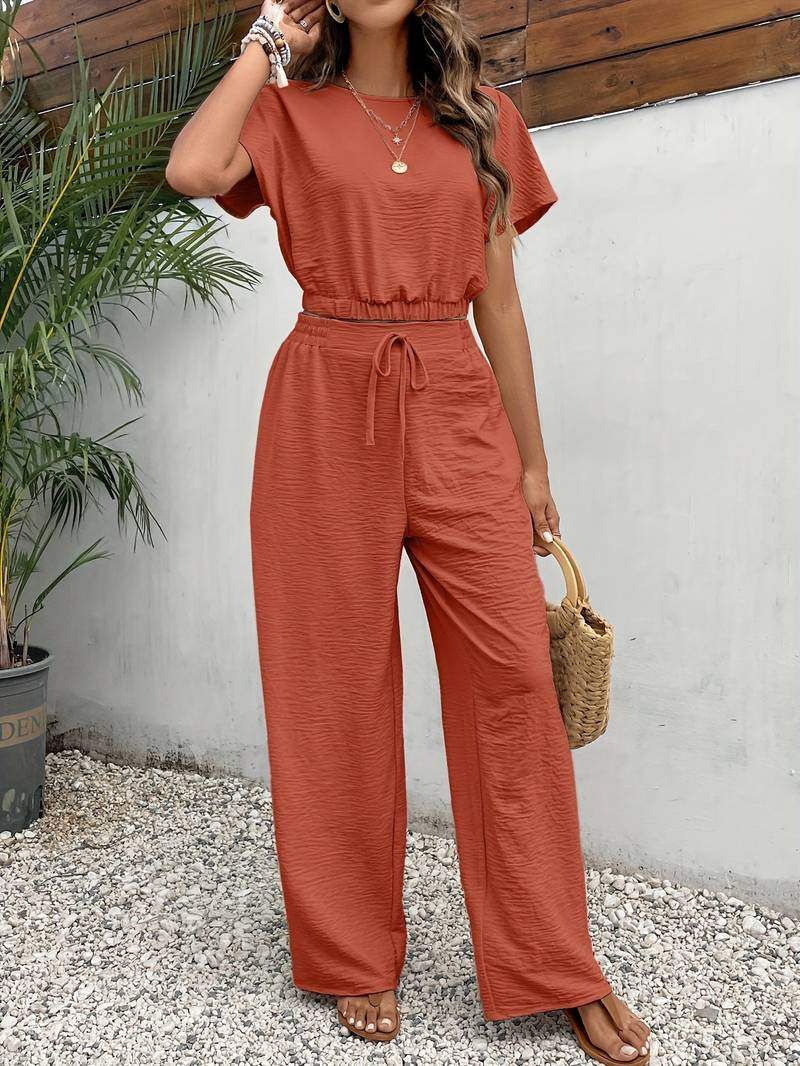 Dames Co-ord Set Crop Top & Wijde Broek – Vorana