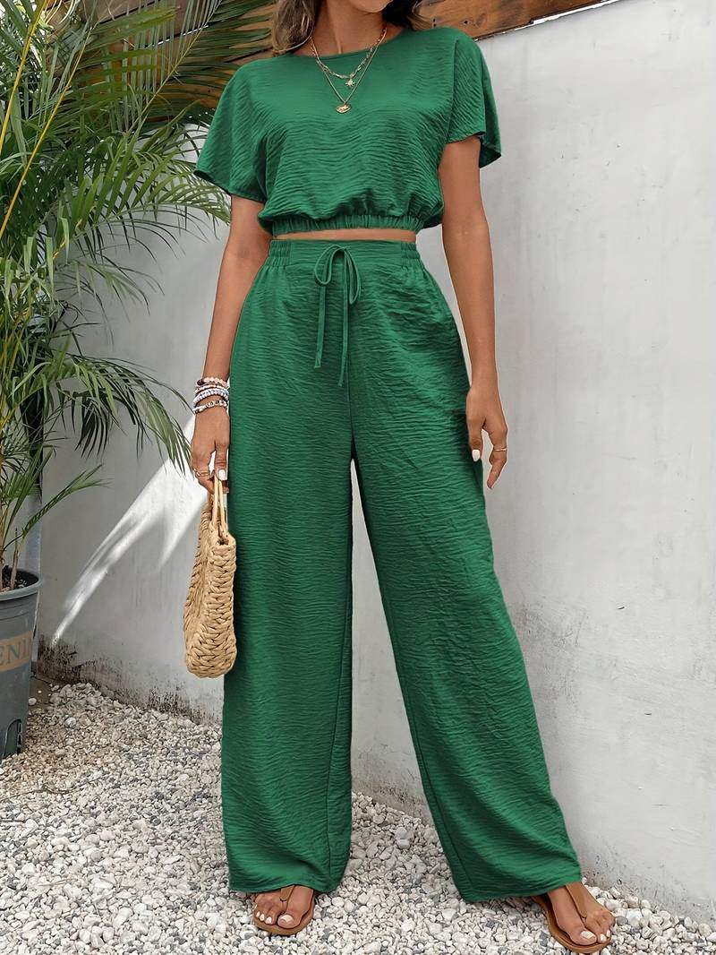 Dames Co-ord Set Crop Top & Wijde Broek – Vorana
